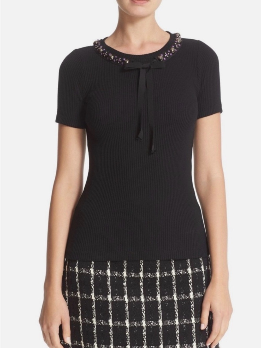 Tory Burch Pelham SS knit top with jewel applique size XS